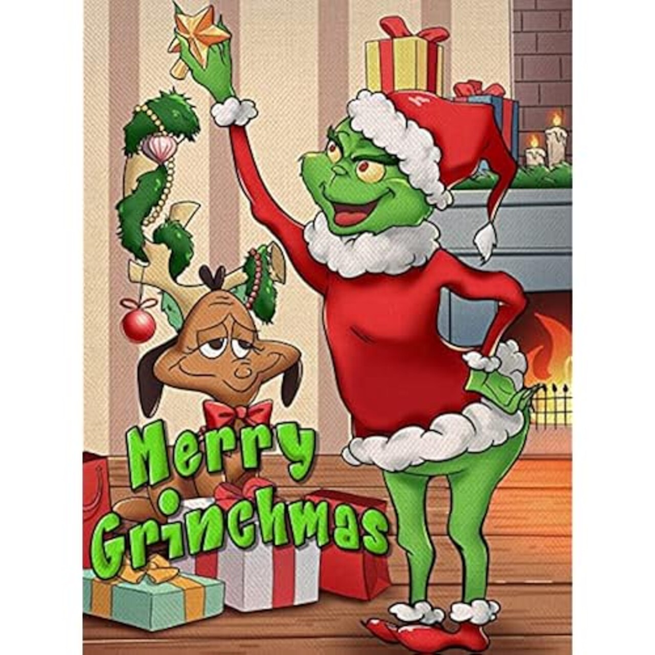 Christmas Diamond Painting Kits for Adults, Full Drill Round Merry Grinchmas Diamond Art Cartoon Gem Painting, Grinch Diamond Painting for Home Wall Decor 12x16inch